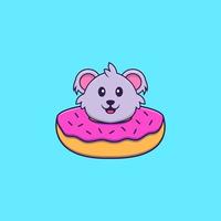 Cute koala with a donut on his neck. Animal cartoon concept isolated. Can used for t-shirt, greeting card, invitation card or mascot. Flat Cartoon Style vector