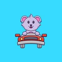 Cute koala is driving. Animal cartoon concept isolated. Can used for t-shirt, greeting card, invitation card or mascot. Flat Cartoon Style vector