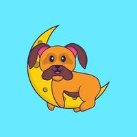 Cute dog is on the moon. Animal cartoon concept isolated. Can used for t-shirt, greeting card, invitation card or mascot. Flat Cartoon Style vector