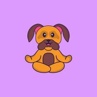 lindo perro está meditando o haciendo yoga. aislado concepto de dibujos animados de animales. Puede utilizarse para camiseta, tarjeta de felicitación, tarjeta de invitación o mascota. estilo de dibujos animados plana vector