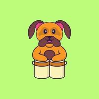 Cute dog is playing drums. Animal cartoon concept isolated. Can used for t-shirt, greeting card, invitation card or mascot. Flat Cartoon Style vector