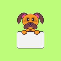 lindo perro con pizarra. aislado concepto de dibujos animados de animales. Puede utilizarse para camiseta, tarjeta de felicitación, tarjeta de invitación o mascota. estilo de dibujos animados plana vector