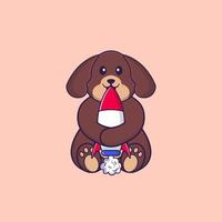 Cute dog holding a rocket. Animal cartoon concept isolated. Can used for t-shirt, greeting card, invitation card or mascot. Flat Cartoon Style vector