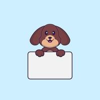 Cute dog holding whiteboard. Animal cartoon concept isolated. Can used for t-shirt, greeting card, invitation card or mascot. Flat Cartoon Style vector