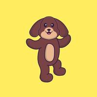 Cute dog is dancing. Animal cartoon concept isolated. Can used for t-shirt, greeting card, invitation card or mascot. Flat Cartoon Style vector