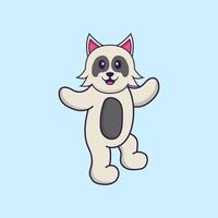 Cute dog is dancing. Animal cartoon concept isolated. Can used for t-shirt, greeting card, invitation card or mascot. Flat Cartoon Style vector