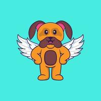 Cute dog using wings. Animal cartoon concept isolated. Can used for t-shirt, greeting card, invitation card or mascot. Flat Cartoon Style vector