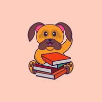 Cute dog reading a book. Animal cartoon concept isolated. Can used for t-shirt, greeting card, invitation card or mascot. flat cartoon style vector