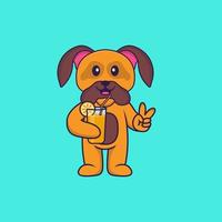 lindo perro con jugo de naranja en vidrio. aislado concepto de dibujos animados de animales. Puede utilizarse para camiseta, tarjeta de felicitación, tarjeta de invitación o mascota. estilo de dibujos animados plana vector