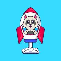 Cute dog flying on rocket. Animal cartoon concept isolated. Can used for t-shirt, greeting card, invitation card or mascot. Flat Cartoon Style vector