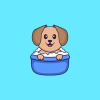 Cute dog taking a bath in the bathtub. Animal cartoon concept isolated. Can used for t-shirt, greeting card, invitation card or mascot. Flat Cartoon Style vector