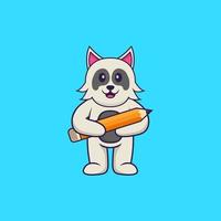 Cute dog holding a pencil. Animal cartoon concept isolated. Can used for t-shirt, greeting card, invitation card or mascot. Flat Cartoon Style vector