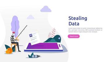 concepto de seguridad de Internet con carácter de gente pequeña. ataque de phishing de contraseña. robar datos personales. Plantilla de página de destino web, banner, presentación, redes sociales y medios impresos. ilustración vectorial vector