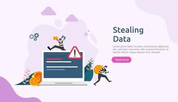 internet security concept with tiny people character. password phishing attack. stealing personal data. web landing page, banner, presentation, social, and print media template. Vector illustration