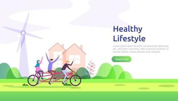 active healthy lifestyle habits concept. Dieting food nutrition illustration with character. sport exercising and training outdoor workout for web page, presentation, social promotion or print media vector