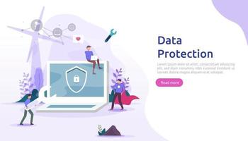 Safety and confidential data protection. VPN internet network security. Traffic encryption personal privacy concept with people character. web landing page, banner, presentation, social or print media vector