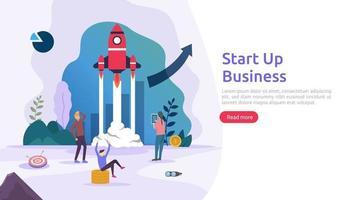 start up service or new product idea launch concept. project business with rocket tiny people character. template for web landing page, banner, presentation, social, print media. Vector illustration