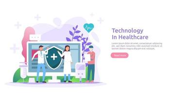 concepto de servicios de salud de telemedicina. tratamiento de consulta en línea con el médico mediante la aplicación. tecnología innovadora de diagnóstico médico. ilustración vectorial plana para página web y sitio web móvil vector