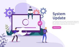 operation system update progress concept. data synchronize process and installation program. illustration web landing page template, banner, presentation, UI, poster, ad, promotion or print media.