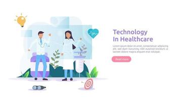 concepto de servicios de salud de telemedicina. tratamiento de consulta en línea con el médico mediante la aplicación. tecnología innovadora de diagnóstico médico. ilustración vectorial plana para página web y sitio web móvil vector