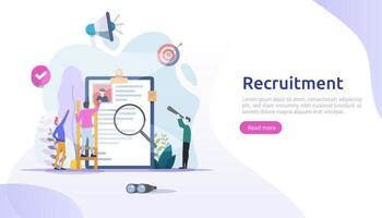 Job hiring and online recruitment concept with tiny people character. agency interview. select a resume process. template for web landing page, banner, presentation, social media. Vector illustration.