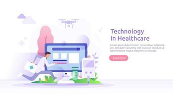 concepto de servicios de salud de telemedicina. tratamiento de consulta en línea con el médico mediante la aplicación. tecnología innovadora de diagnóstico médico. ilustración vectorial plana para página web y sitio web móvil vector