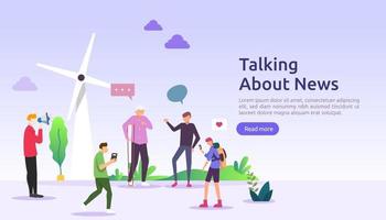 group of people speak and chatting about news concept. social network discuss dialogue speech bubbles for web design, banner, mobile app, landing page, vector flat design