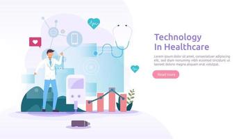 concepto de servicios de salud de telemedicina. tratamiento de consulta en línea con el médico mediante la aplicación. tecnología innovadora de diagnóstico médico. ilustración vectorial plana para página web y sitio web móvil vector