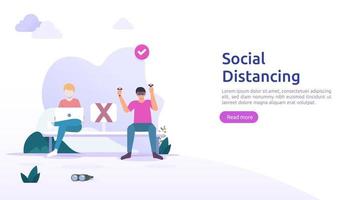 Social distancing prevention concept. protect from COVID-19 coronavirus outbreak spreading. keep 1-2 meter distance space between people. landing page template, banner, social, poster, or print media vector