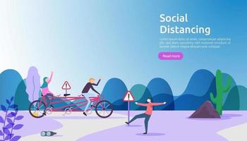 Social distancing prevention concept. protect from COVID-19 coronavirus outbreak spreading. keep 1-2 meter distance space between people. landing page template, banner, social, poster, or print media vector