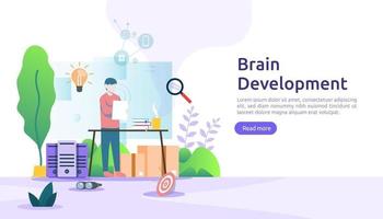 illustration flat design of thinking creative, brain development and mental rest with people character. template for web landing page, banner, presentation, social, poster, promotion or print media vector