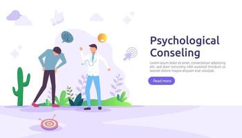 Psychological counseling concept illustration. Psychotherapy practice, psychiatrist consulting patient with people character. template for web landing page, banner, presentation, poster, print media vector