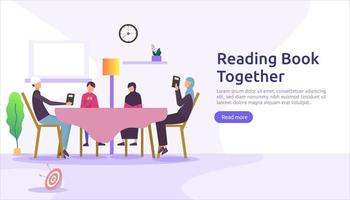 reading book habit. spend time at home during quarantine concept. vector illustration template for web landing page, banner, presentation, social, festival  poster, ad, promotion or print media