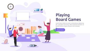 people playing board or tabletop games together concept. illustration template for web landing page, banner, presentation, social, poster, ad, promotion or print media vector