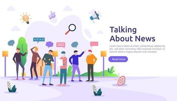 group of people speak and chatting about news concept. social network discuss dialogue speech bubbles for web design, banner, mobile app, landing page, vector flat design