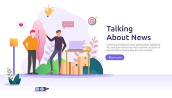 group of people speak and chatting about news concept. social network discuss dialogue speech bubbles for web design, banner, mobile app, landing page, vector flat design