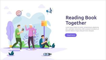 reading book habit. spend time at home during quarantine concept. vector illustration template for web landing page, banner, presentation, social, festival  poster, ad, promotion or print media