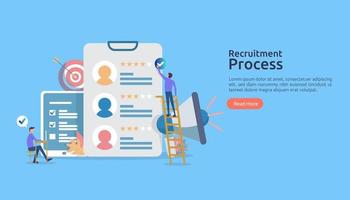 Job hiring, online recruitment concept with people character. agency interview. select resume process. template for web landing page, banner, presentation, social media. Vector illustration