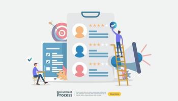 Job hiring, online recruitment concept with people character. agency interview. select resume process. template for web landing page, banner, presentation, social media. Vector illustration