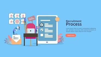 Job hiring, online recruitment concept. empty chair people character. agency interview. select resume process. template for web landing page, banner, presentation, social media. Vector illustration