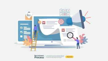 Job hiring, online recruitment concept with people character. agency interview. select resume process. template for web landing page, banner, presentation, social media. Vector illustration