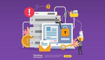 internet security concept with people character. password phishing attack. stealing personal information data web landing page, banner, presentation, social, print media template. Vector illustration