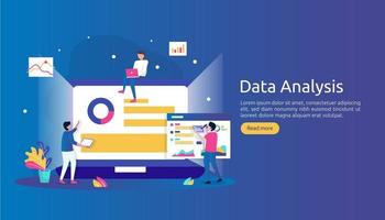 digital data analysis concept for market research and digital marketing strategy. website analytics or data science with people character. template for web landing page, banner, presentation vector