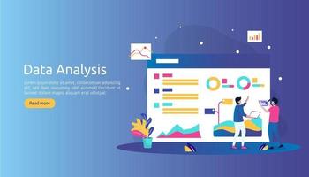 concepto de análisis de datos digitales para investigación de mercado y estrategia de marketing digital. análisis de sitios web o ciencia de datos con carácter de personas. plantilla para página de destino web, banner, presentación vector