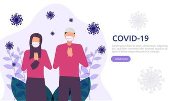 people uses masker fight pandemic covid-19 corona virus on ramadan illustration concept. web landing page template, banner, presentation, social, poster, ad, or print media vector