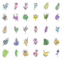 big pack of Hand-drawn doodle floral elements. spring and summer theme. flower and plant botanical vector in line art or outline style. can be used for social media highlight story cover icon