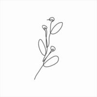 one line drawing of tiny leaves and flower. continuous line art