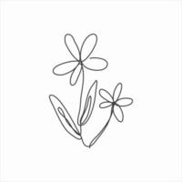 one line drawing of leaf and simple flower. continuous line art vector