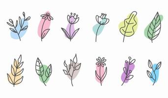 elementos florales dibujados a mano del doodle. tema de primavera y verano. vector botánico de flores y plantas en arte lineal o estilo de contorno. se puede utilizar para el icono de portada de la historia destacada de las redes sociales