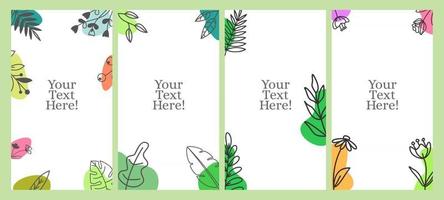 summer and spring social media story or status or snapgram with floral leaves doodle vector